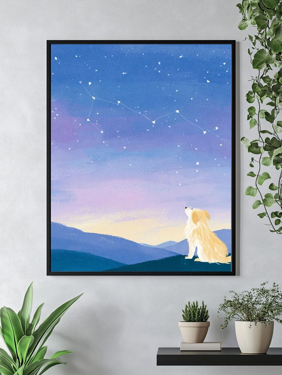 Starry Dog Night Illustration Poster. — room view 4