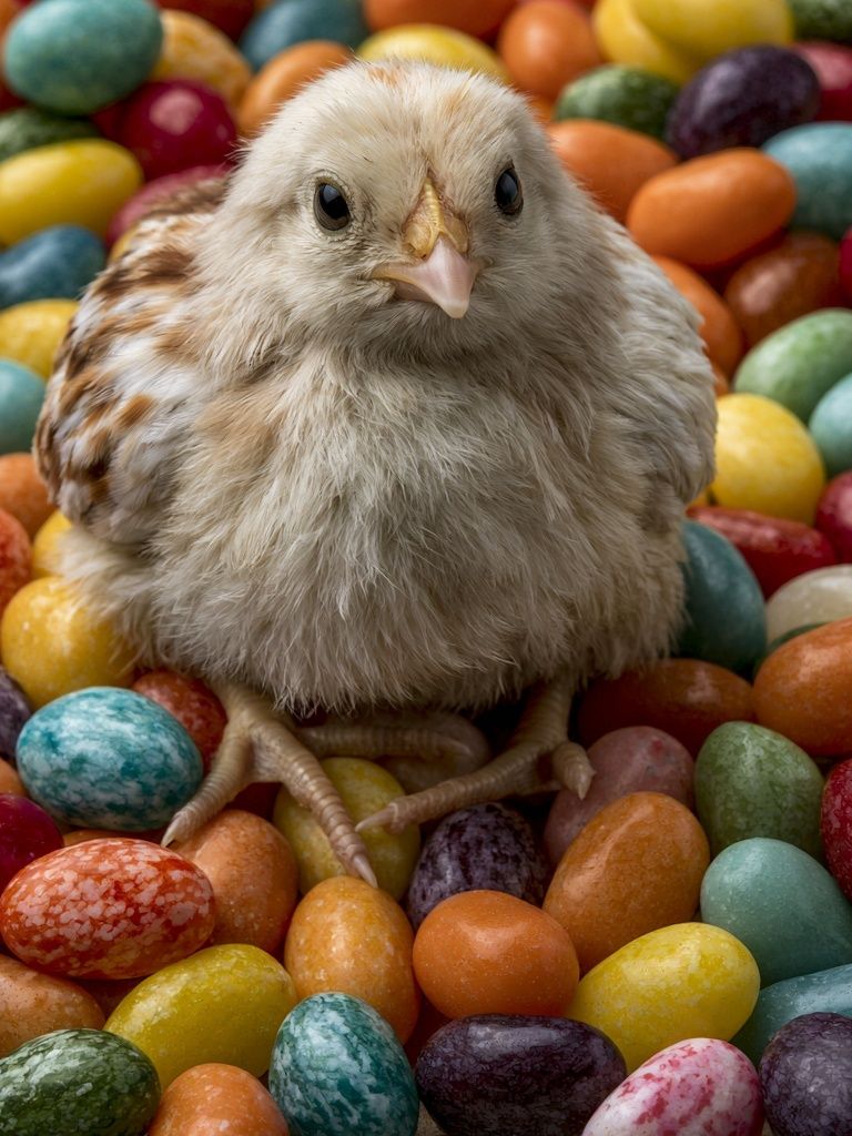 Chick Among Colorful Eggs Poster. poster detail
