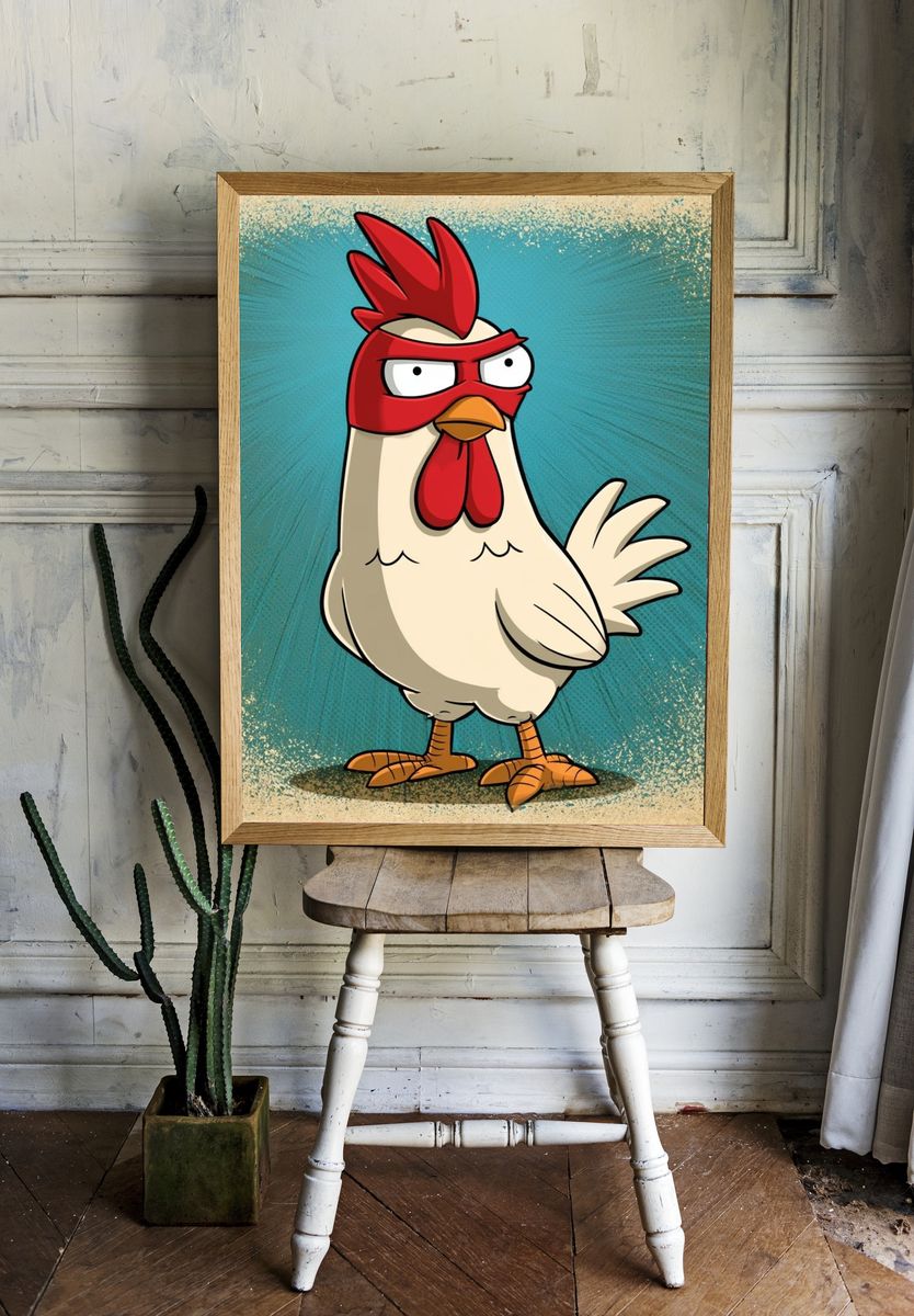 Masked Chicken Cartoon Poster. room preview