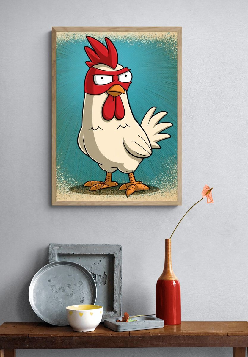 Masked Chicken Cartoon Poster. — room view 3