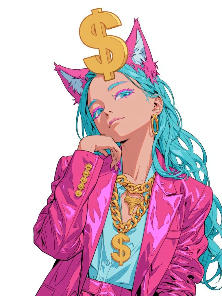 Neon Catgirl Cash Digital Art Poster. poster — anime art