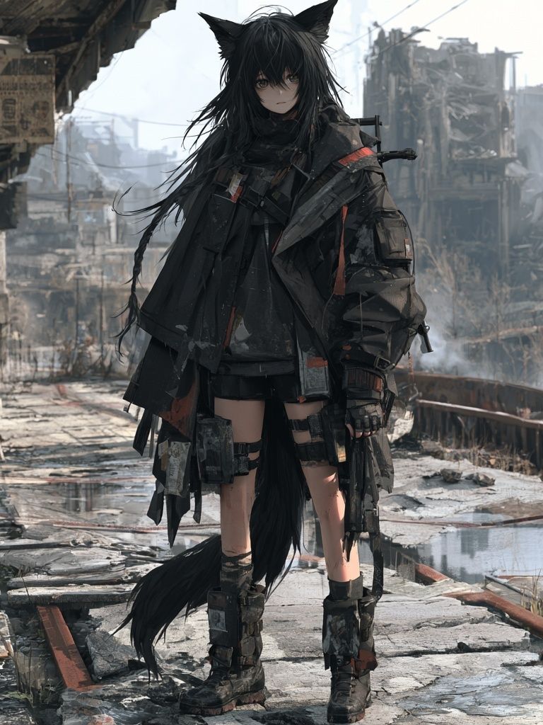 Cat-Eared Cyberpunk Girl Poster. poster detail