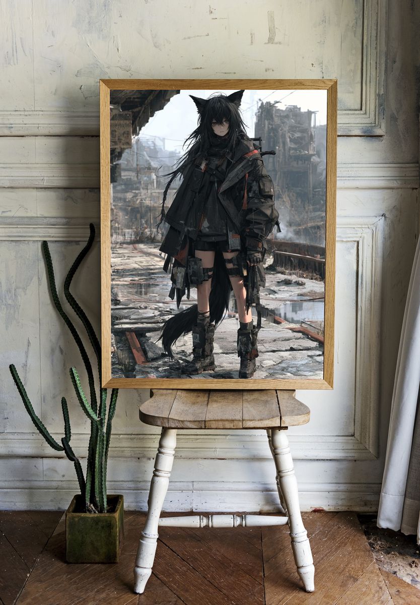 Cat-Eared Cyberpunk Girl Poster. room preview