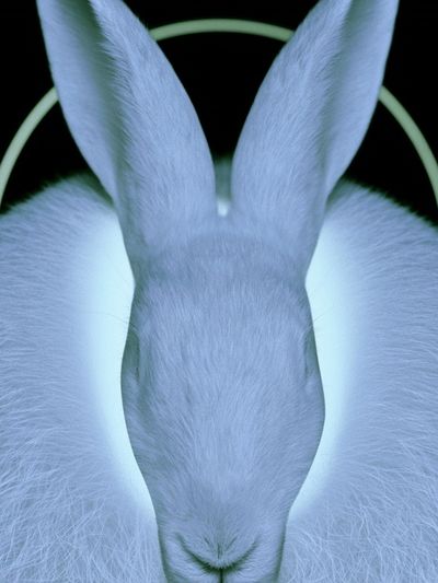 Glowing White Rabbit Portrait Print.