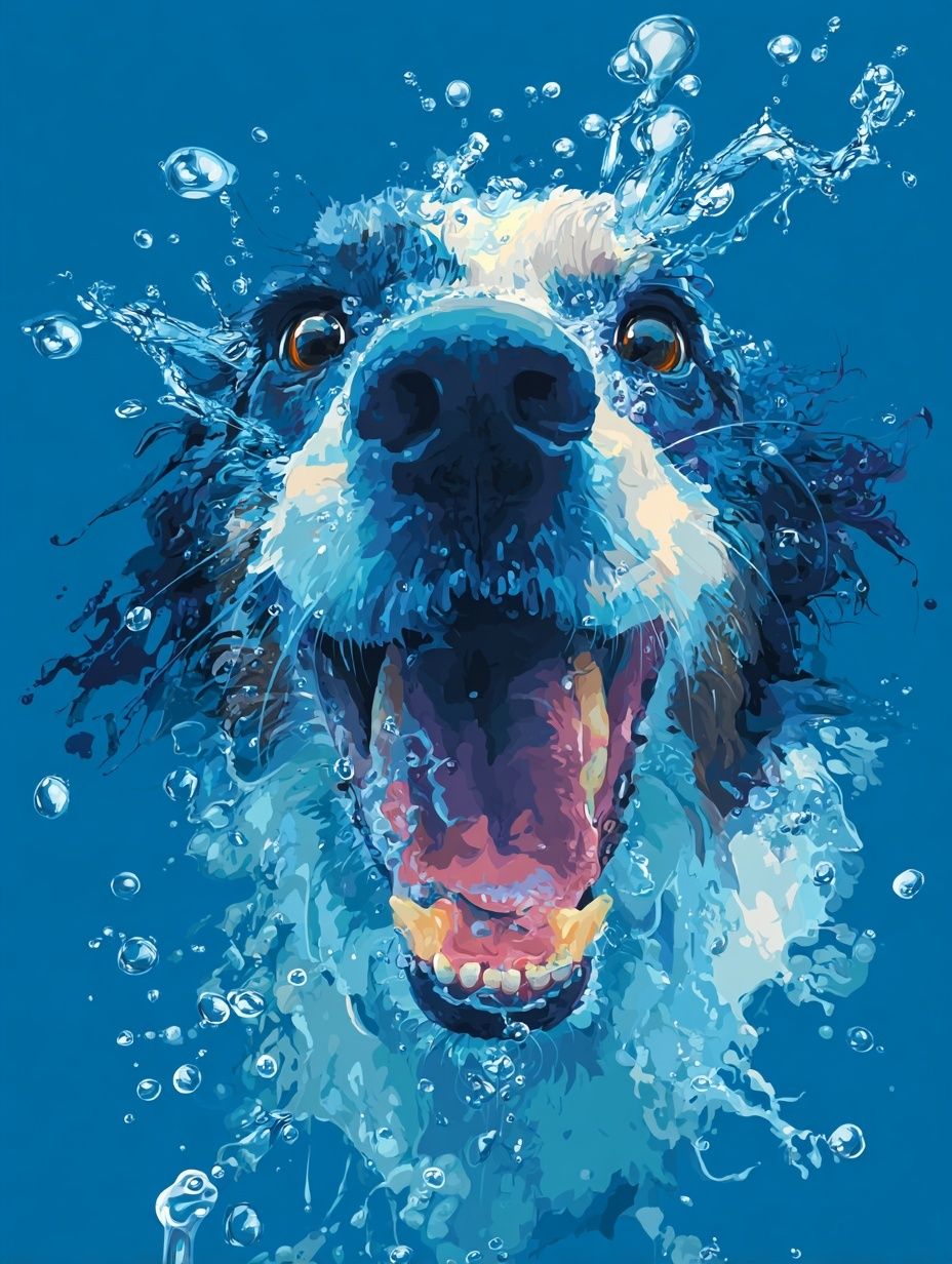 Splashing Dog Portrait Print. poster — animals art