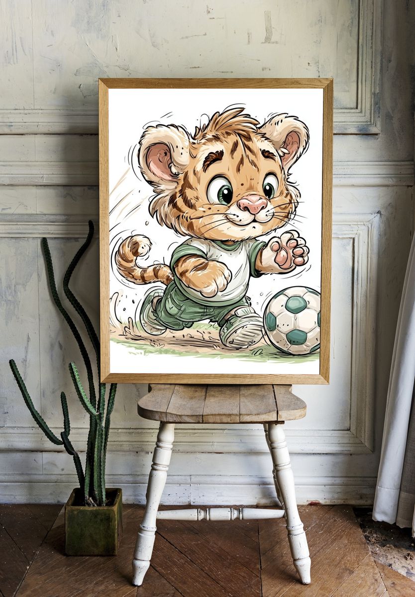 Playful Lion Cub Soccer Poster. room preview