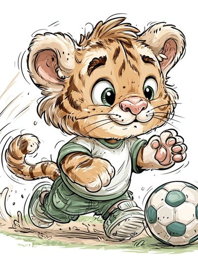 Playful Lion Cub Soccer Poster.