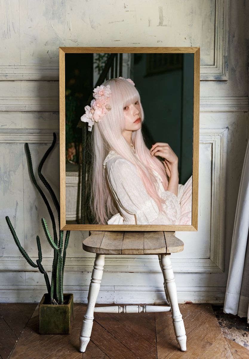 Holographic Catgirl Portrait Poster. room preview