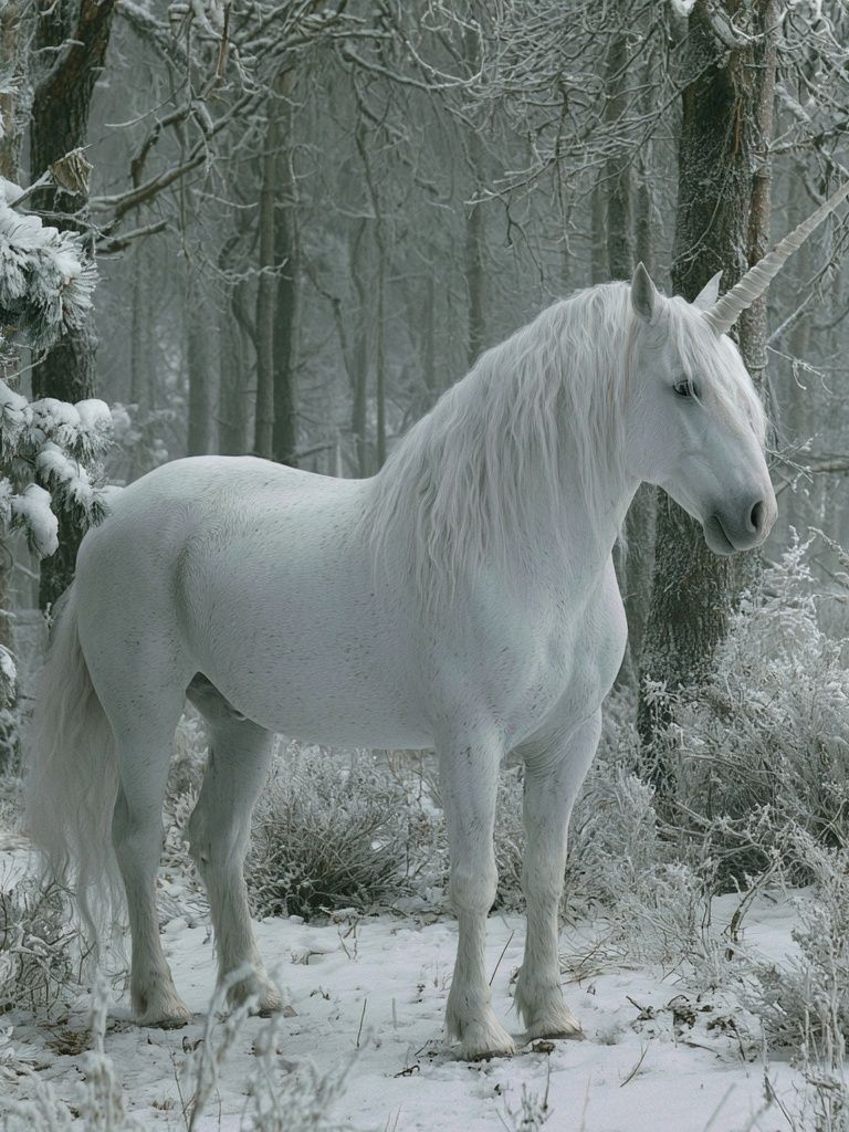 White Unicorn in Winter Forest Poster. poster — animals art
