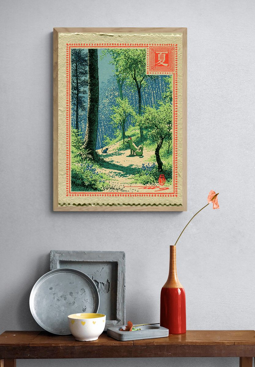 Forest Path with Dog and Cat Print. — room view 3