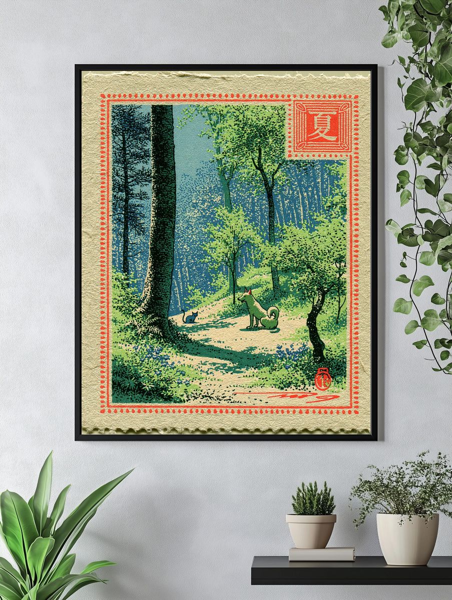Forest Path with Dog and Cat Print. — room view 4