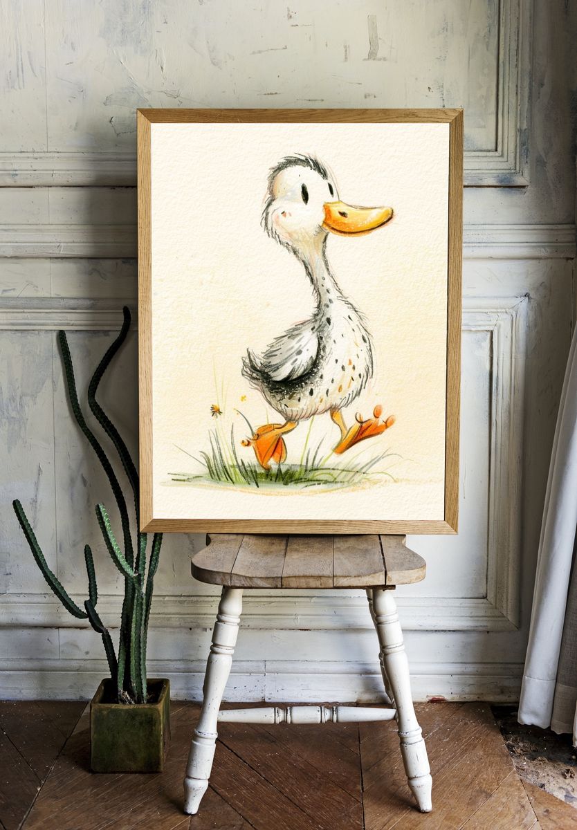 Playful Duckling Illustration Poster. room preview