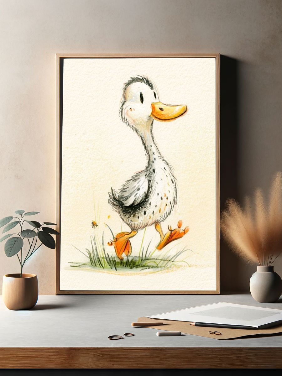 Playful Duckling Illustration Poster. — room view 2