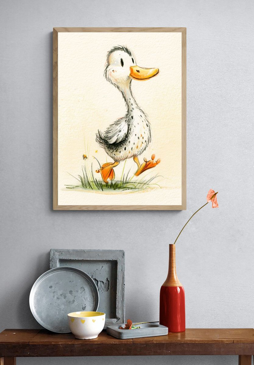 Playful Duckling Illustration Poster. — room view 3