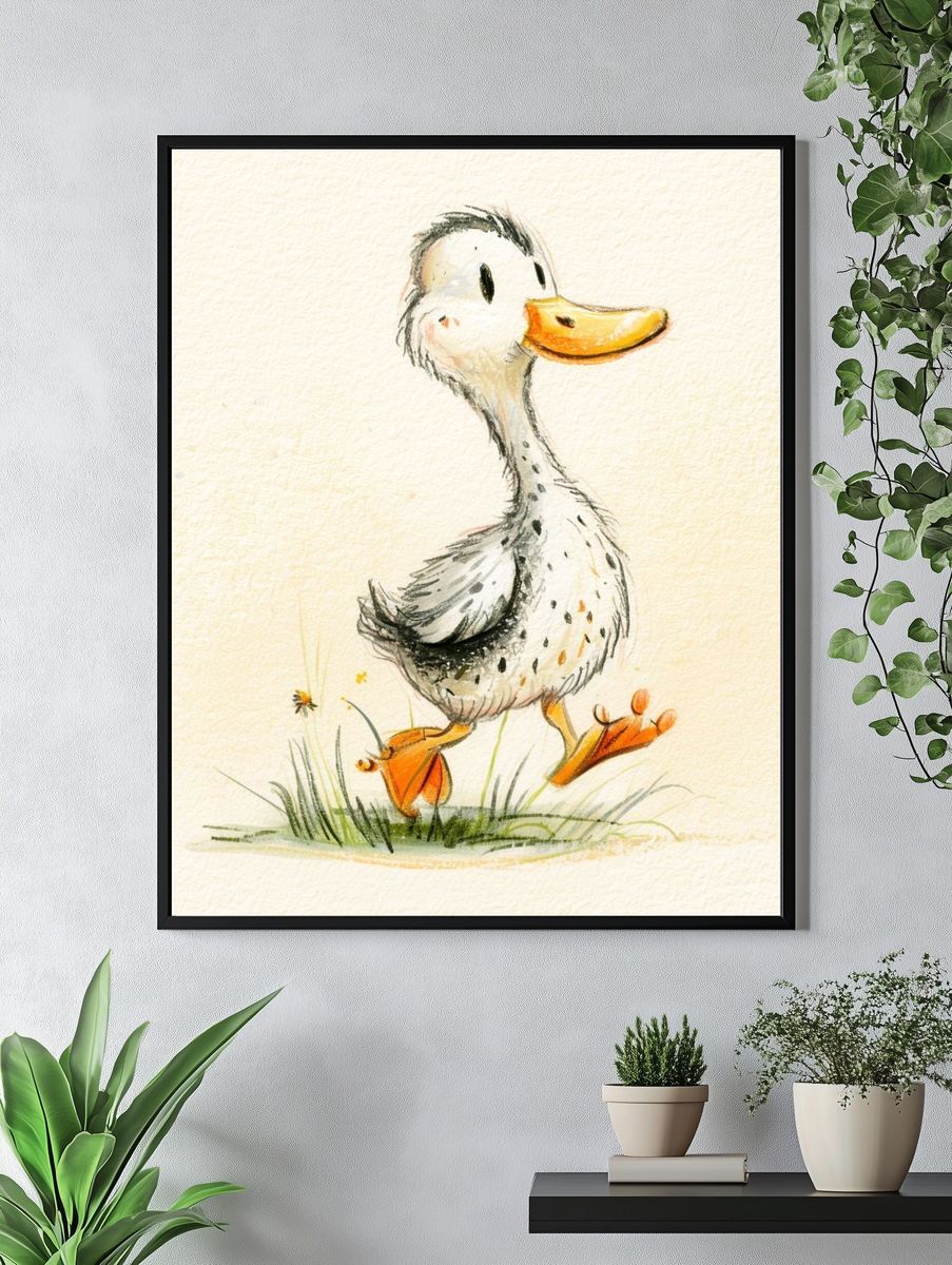 Playful Duckling Illustration Poster. — room view 4