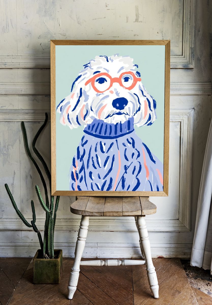 Poodle Portrait Illustration Poster. — room view 1