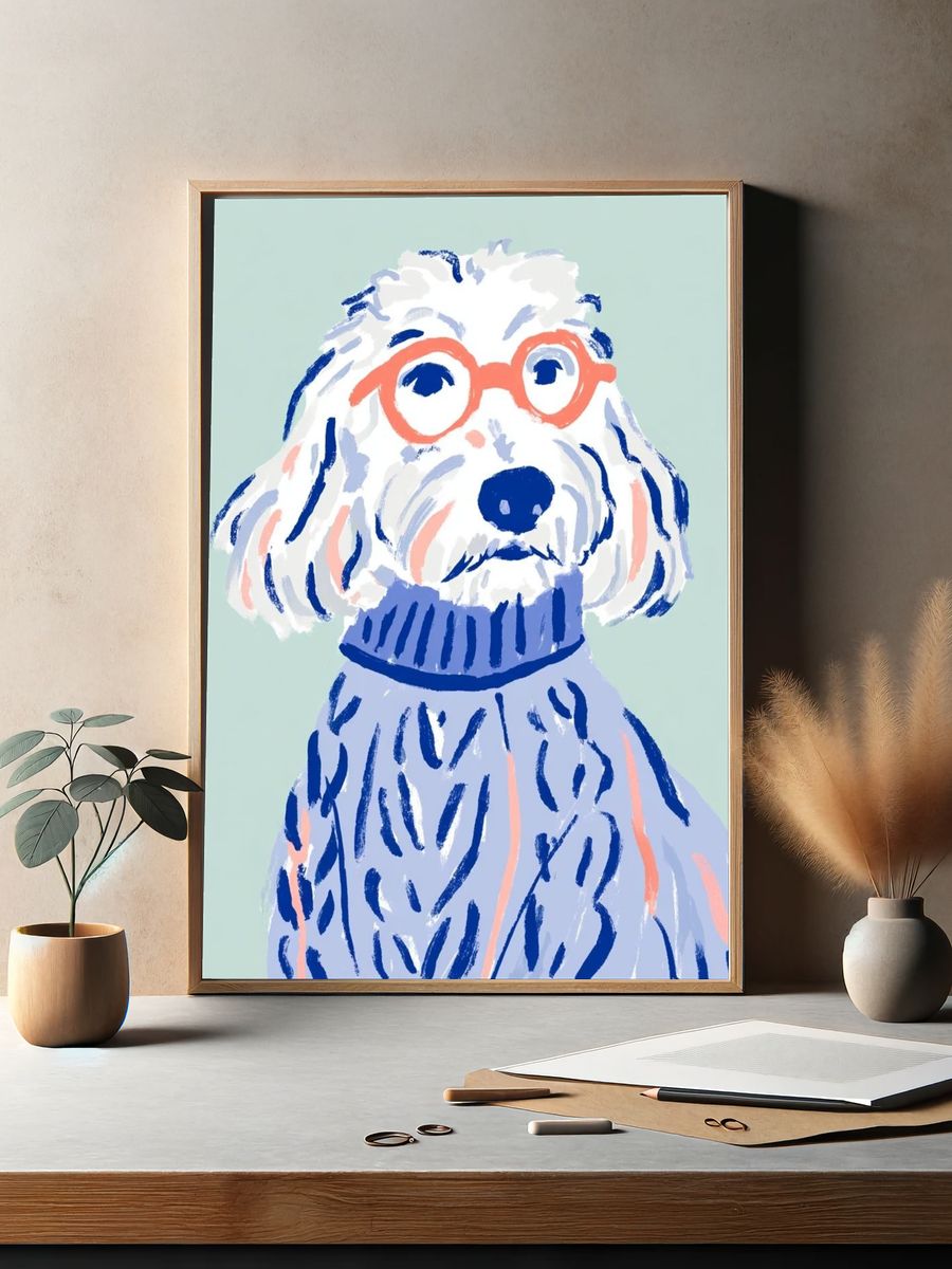 Poodle Portrait Illustration Poster. — room view 2