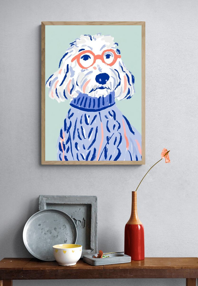 Poodle Portrait Illustration Poster. — room view 3
