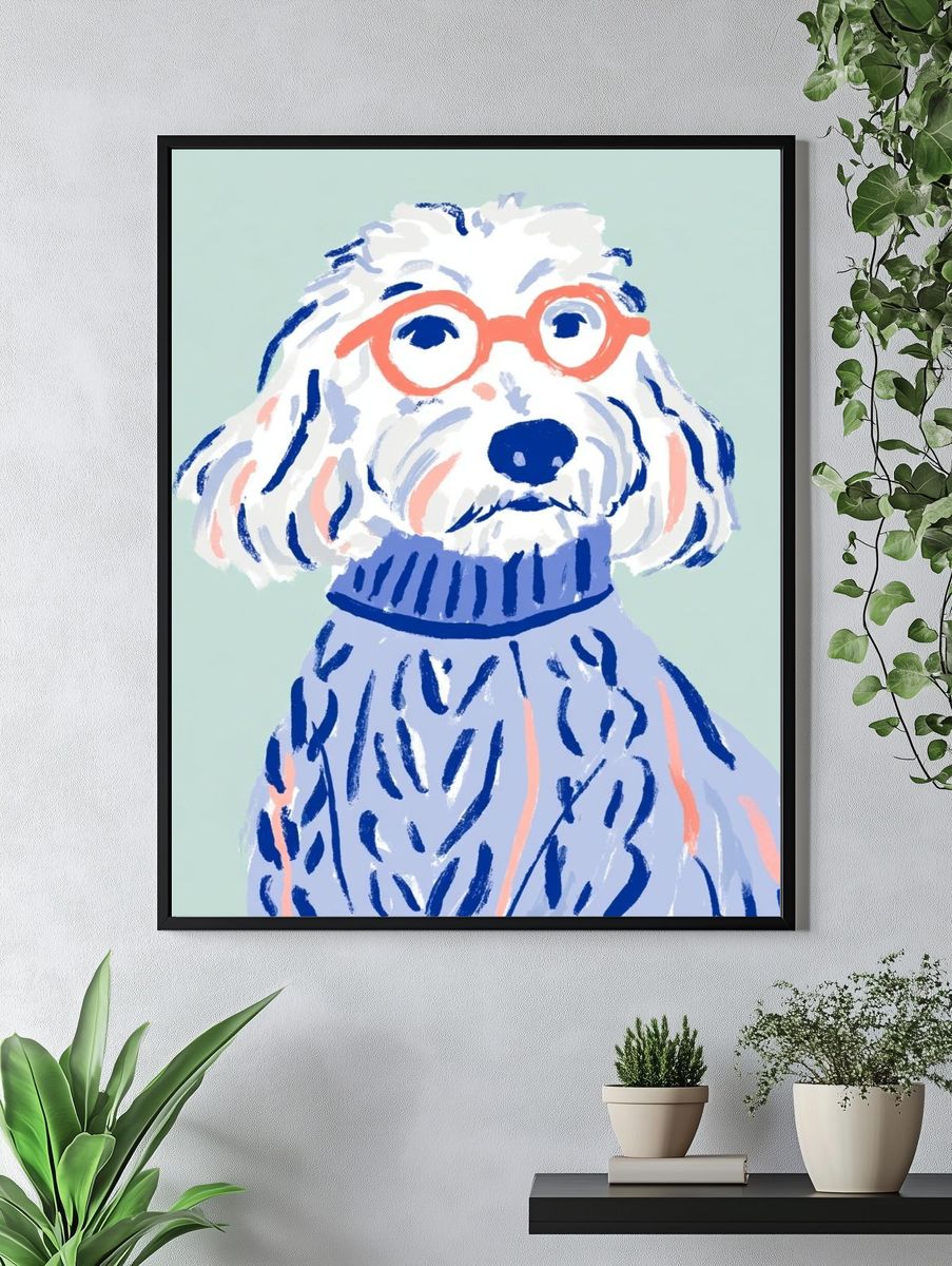 Poodle Portrait Illustration Poster. — room view 4