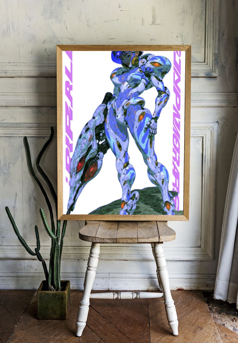 Cybernetic Mecha Girl Illustration Poster. room preview