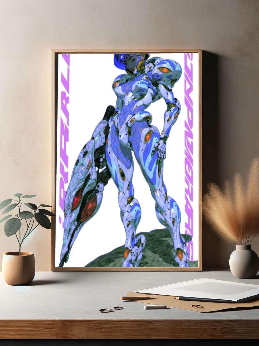 Cybernetic Mecha Girl Illustration Poster. — room view 2
