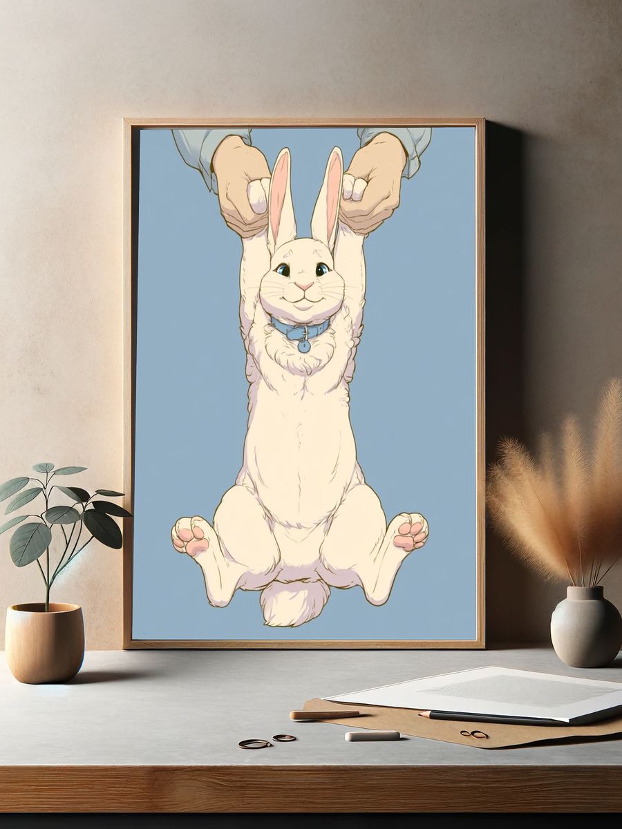 Playful Bunny Illustration Poster. — room view 2