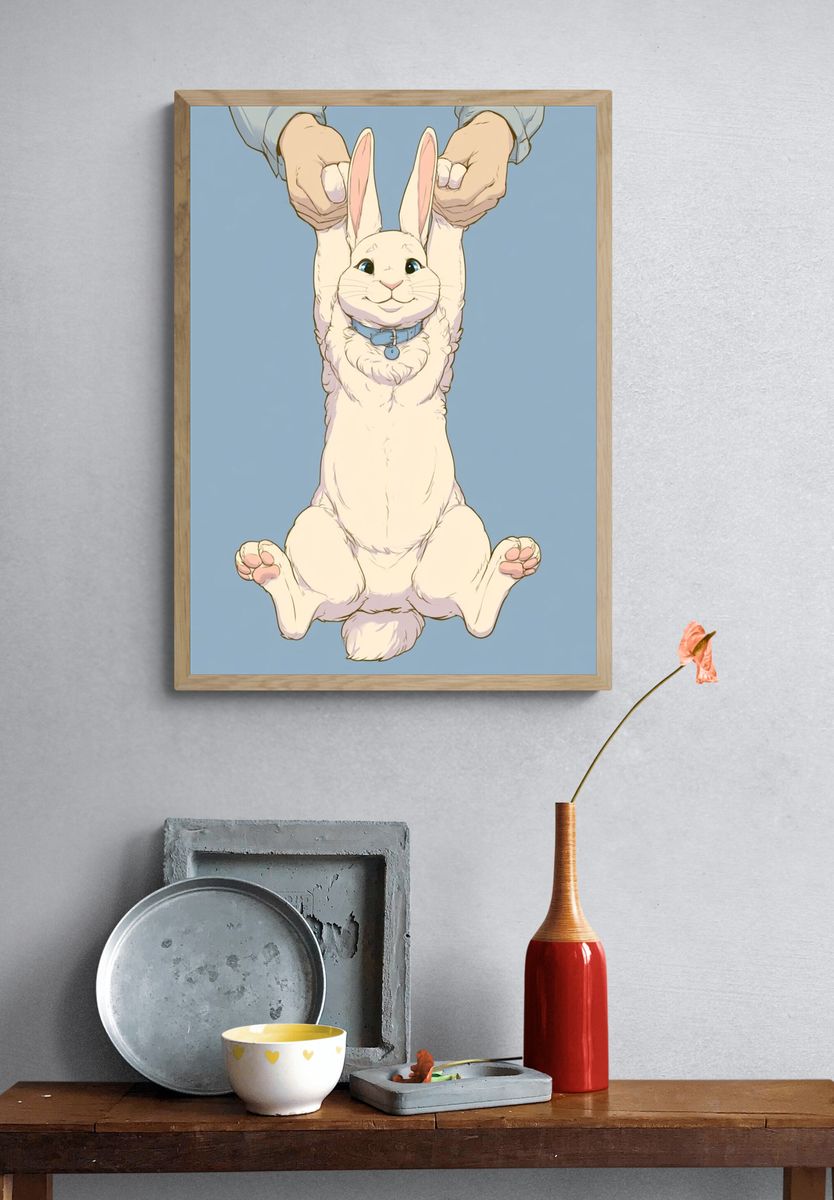 Playful Bunny Illustration Poster. — room view 3