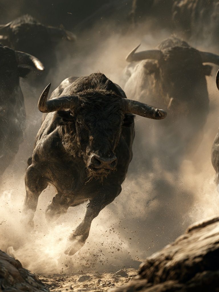 Charging Bulls Wildlife Photography Poster. poster detail