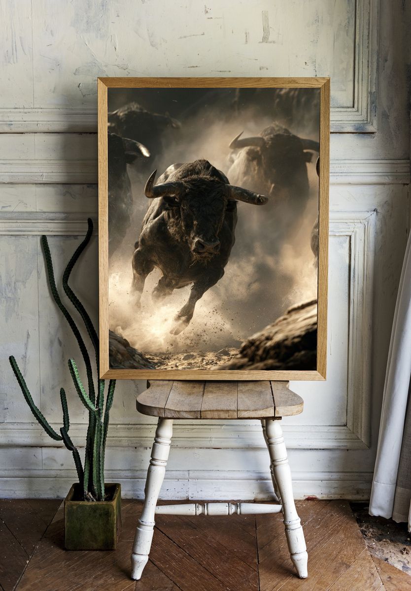 Charging Bulls Wildlife Photography Poster. room preview
