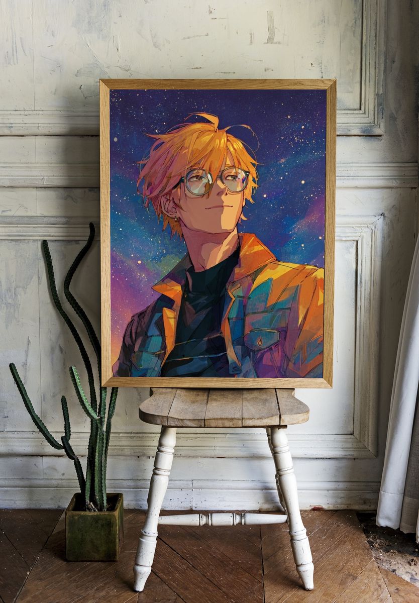 Starry Anime Portrait Poster. — room view 1
