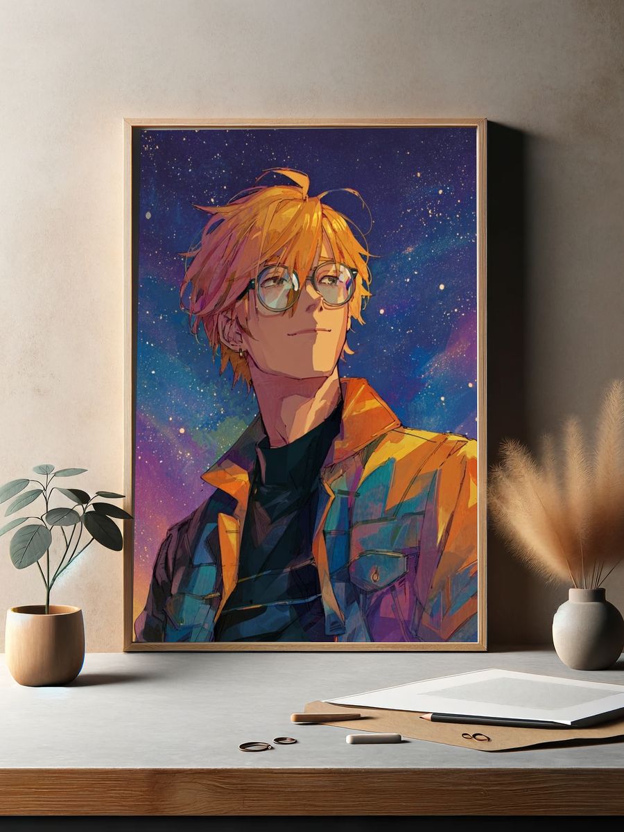 Starry Anime Portrait Poster. — room view 2