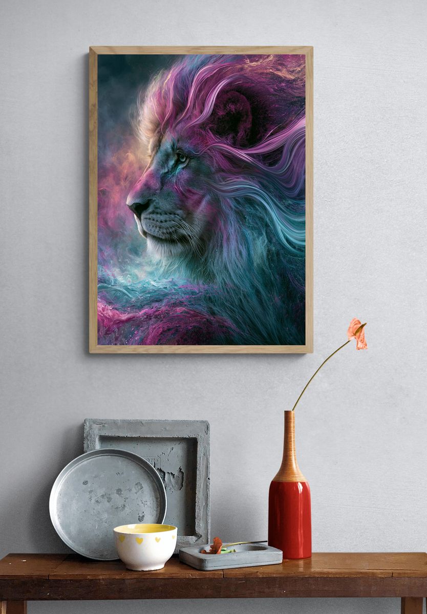 Cosmic Lion Digital Art Poster. — room view 3