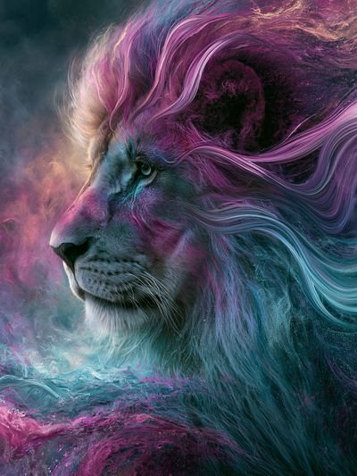 Cosmic Lion Digital Art Poster.