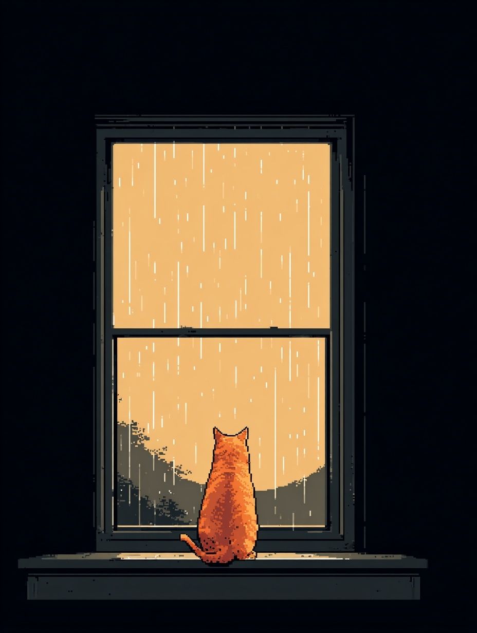 Rainy Window Cat Illustration Poster. poster — animals art