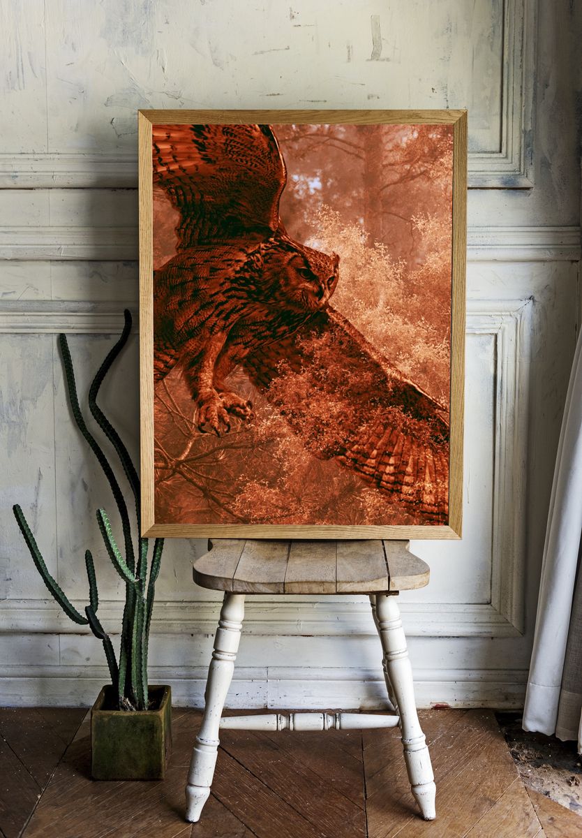 Flying Owl Forest Poster. — room view 1