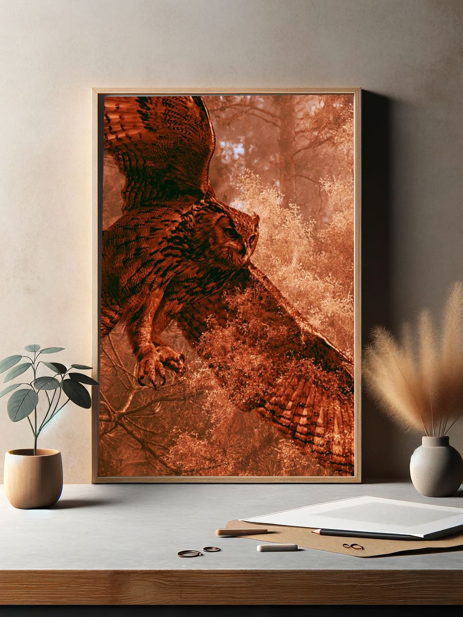 Flying Owl Forest Poster. — room view 2
