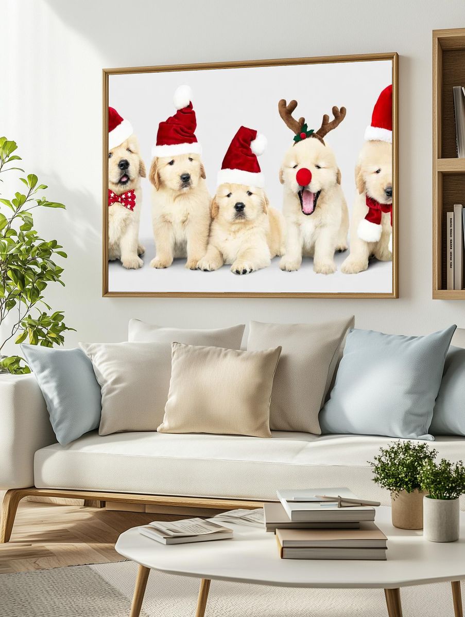 Group adorable Golden Retriever puppies. — room view 2