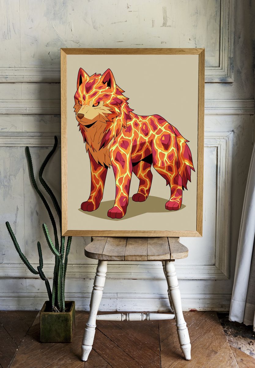 Lava Wolf Illustration Poster. room preview