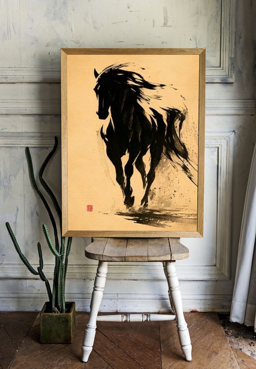 Galloping Horse Ink Poster. — room view 1