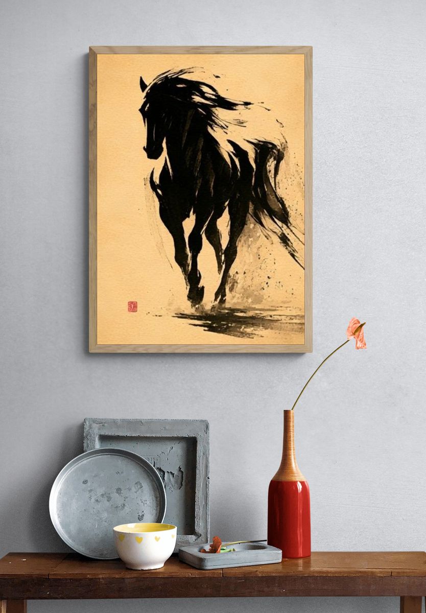 Galloping Horse Ink Poster. — room view 3