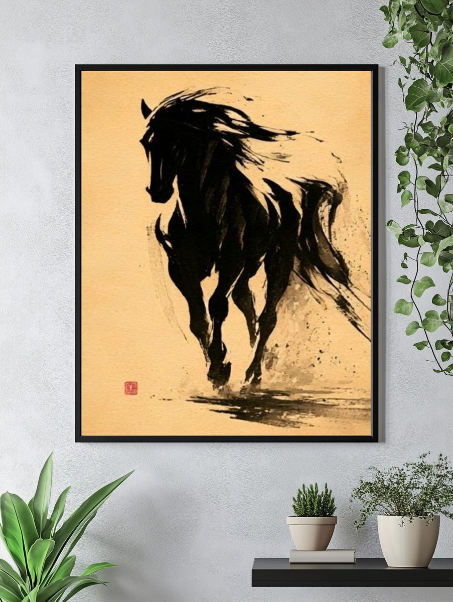 Galloping Horse Ink Poster. — room view 4