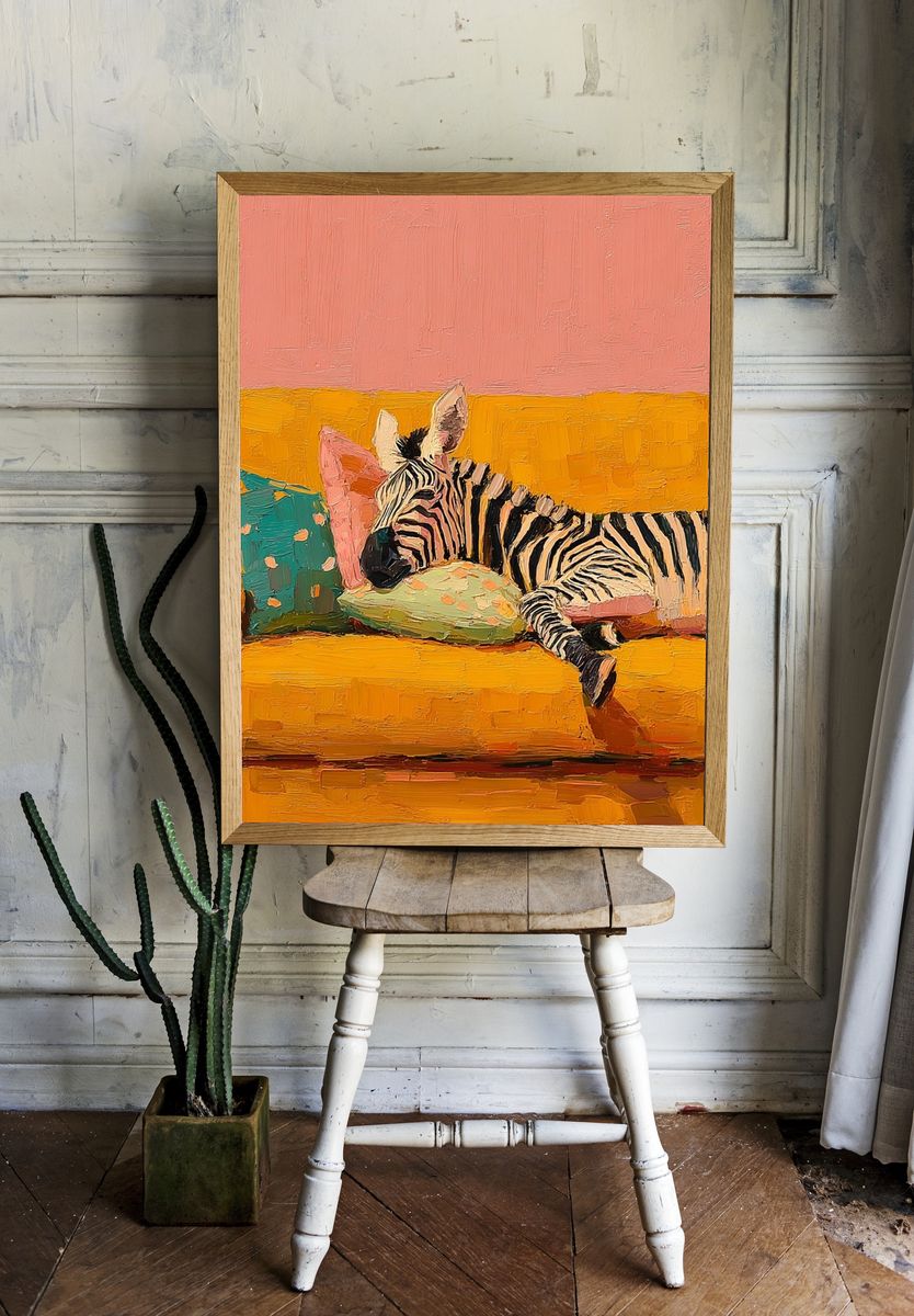 Sleeping Zebra Colorful Print. — room view 1