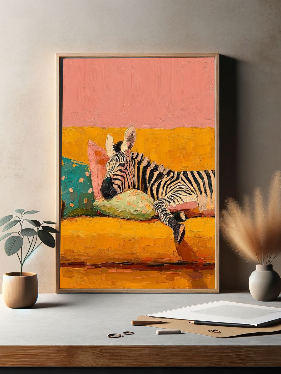 Sleeping Zebra Colorful Print. — room view 2