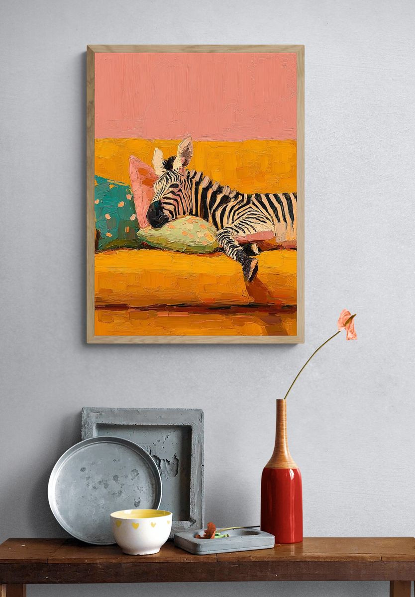 Sleeping Zebra Colorful Print. — room view 3