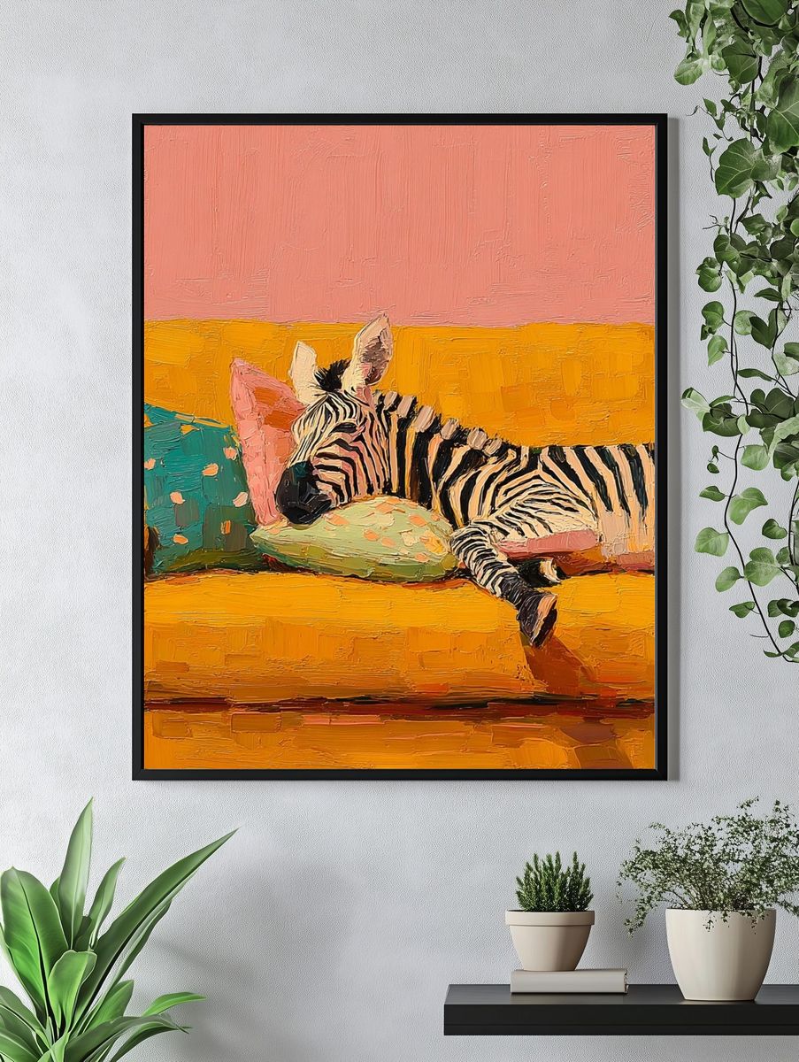 Sleeping Zebra Colorful Print. — room view 4
