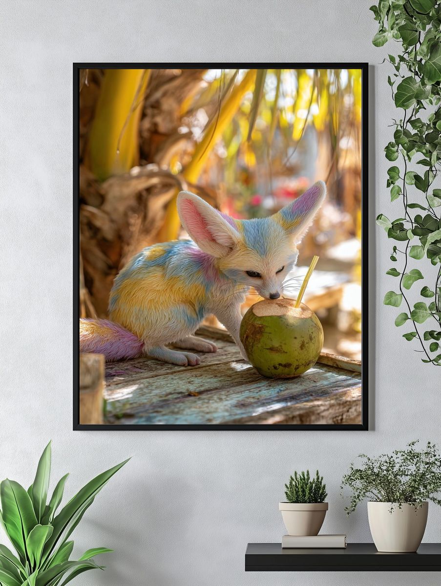 Colorful Fennec Fox with Coconut — Animal Print. — room view 4