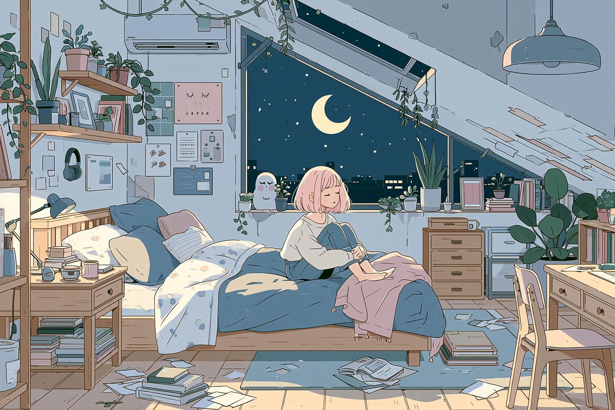 Moonlit Bedroom Anime Poster. poster detail