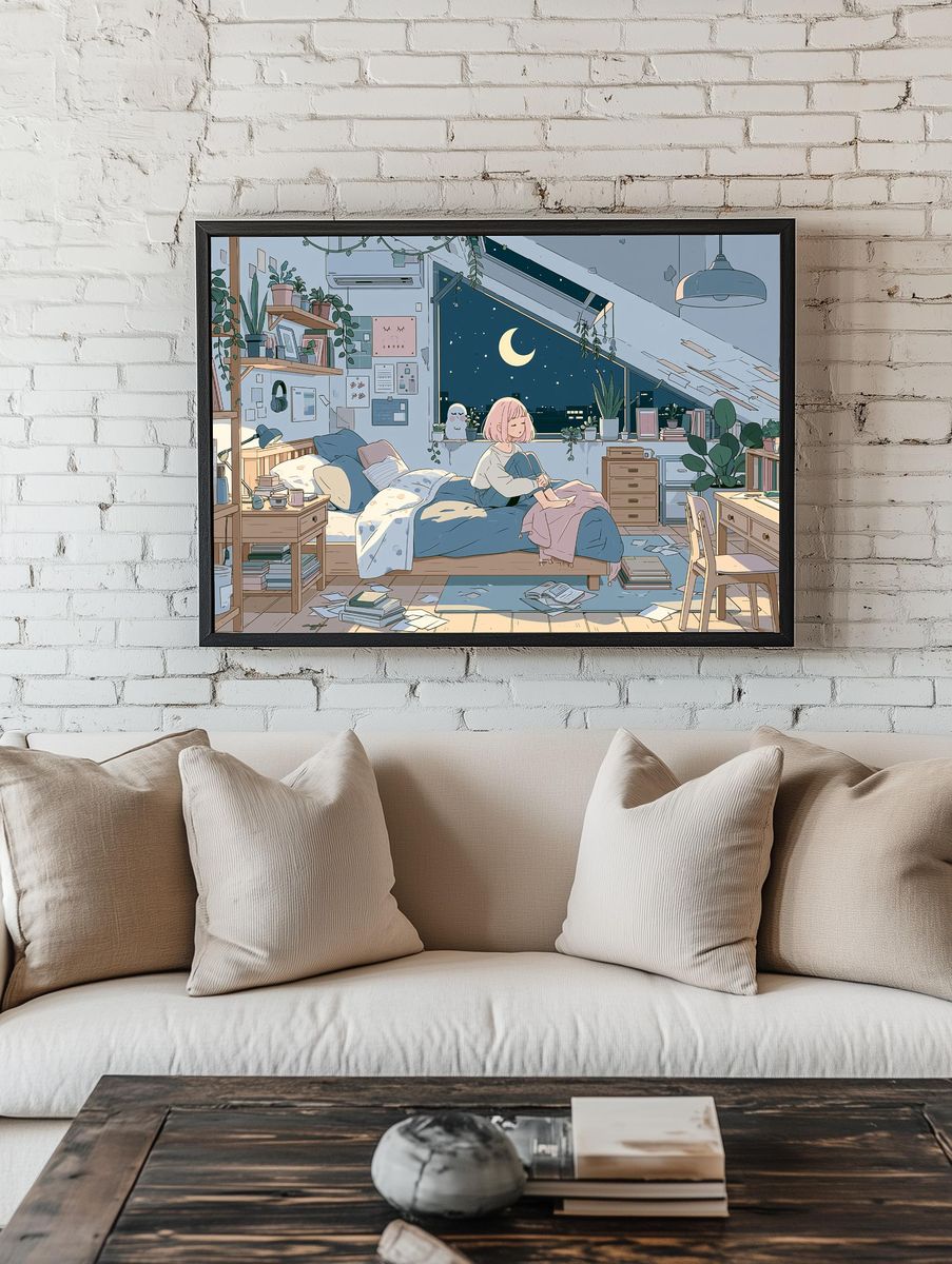 Moonlit Bedroom Anime Poster. — room view 1