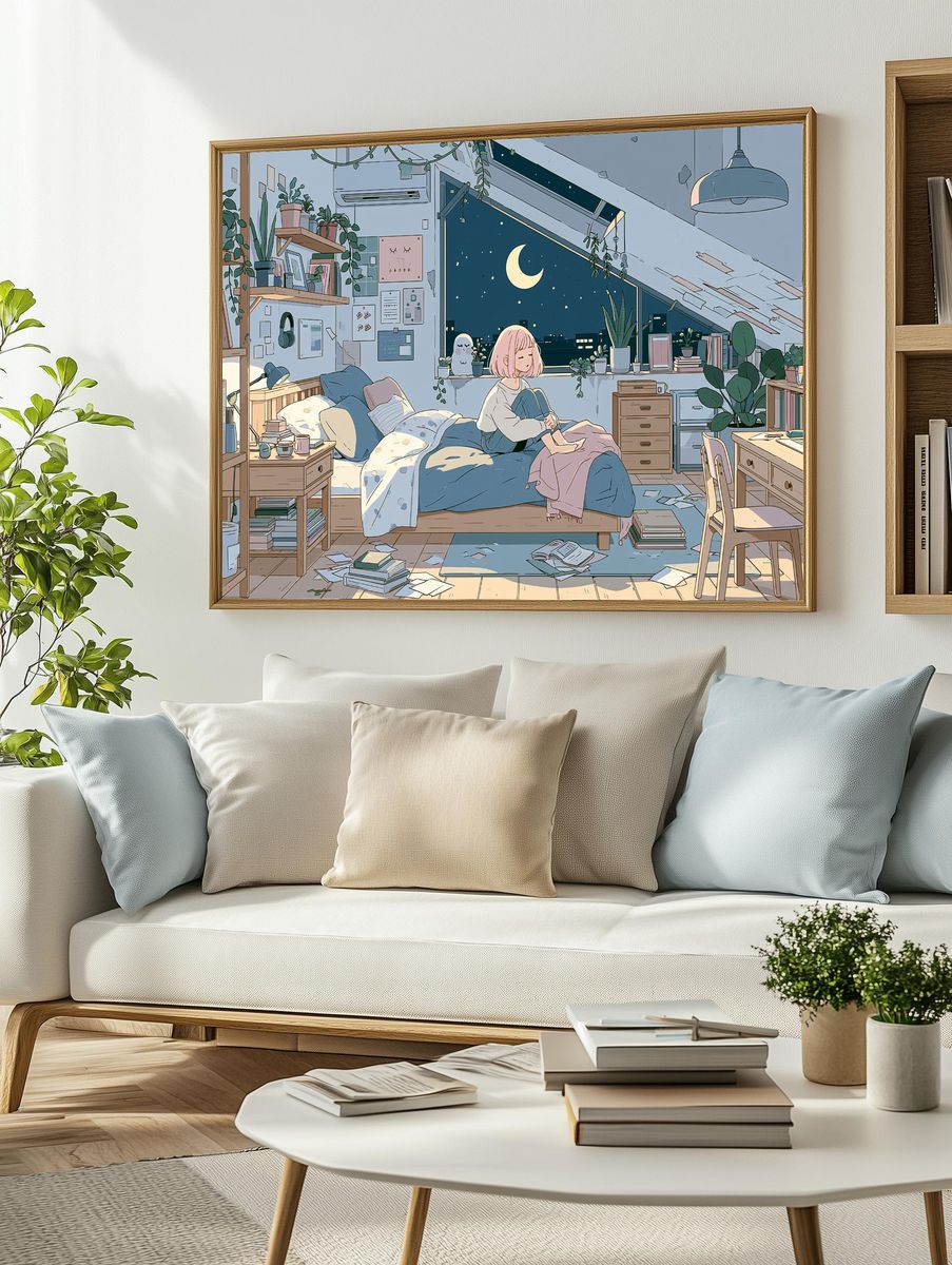 Moonlit Bedroom Anime Poster. — room view 2