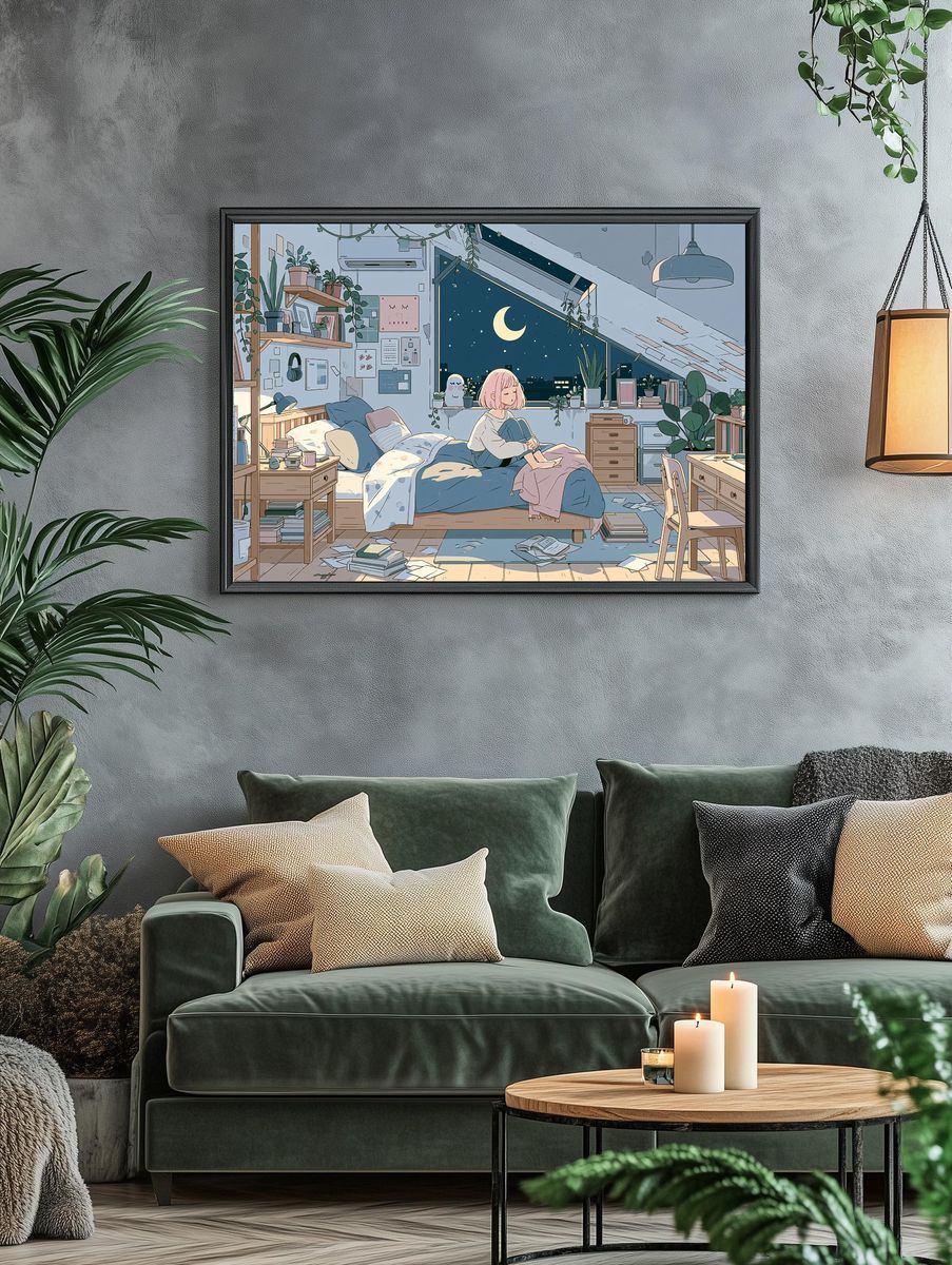 Moonlit Bedroom Anime Poster. — room view 4